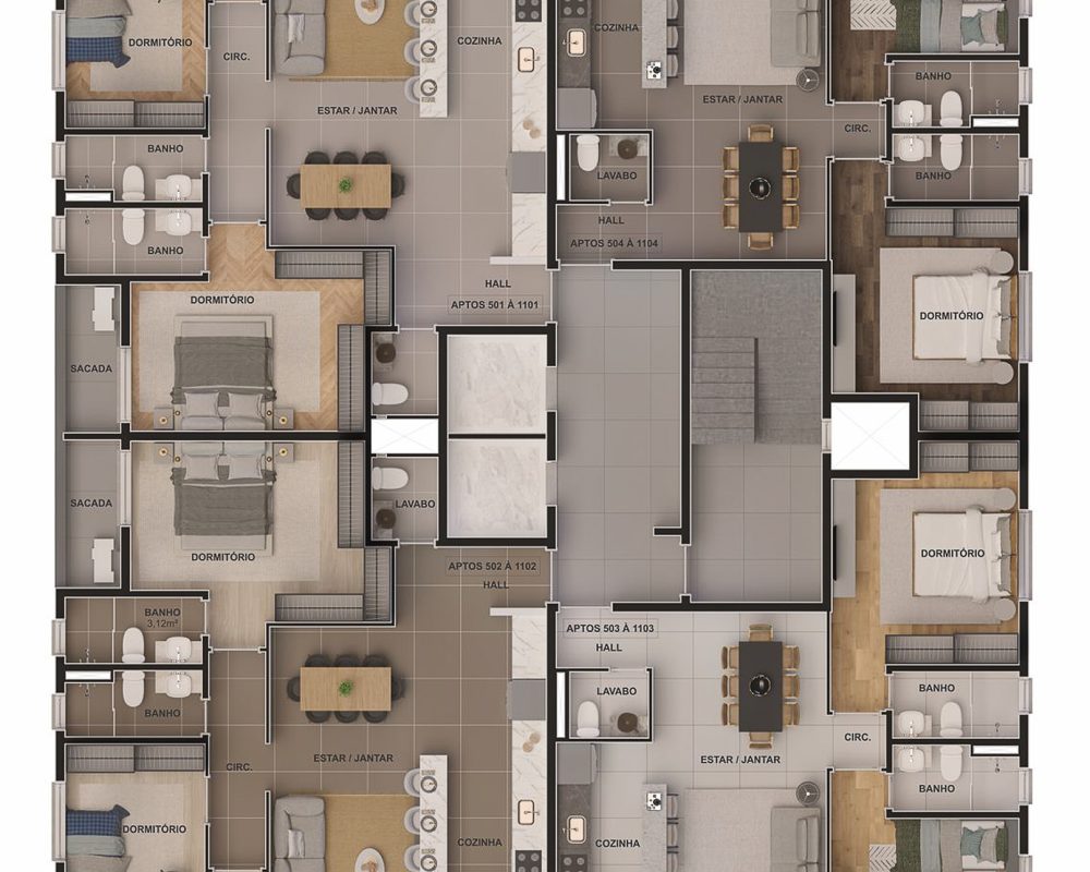 Planta Baixa Apartamento - 5° ao 11º pavimento