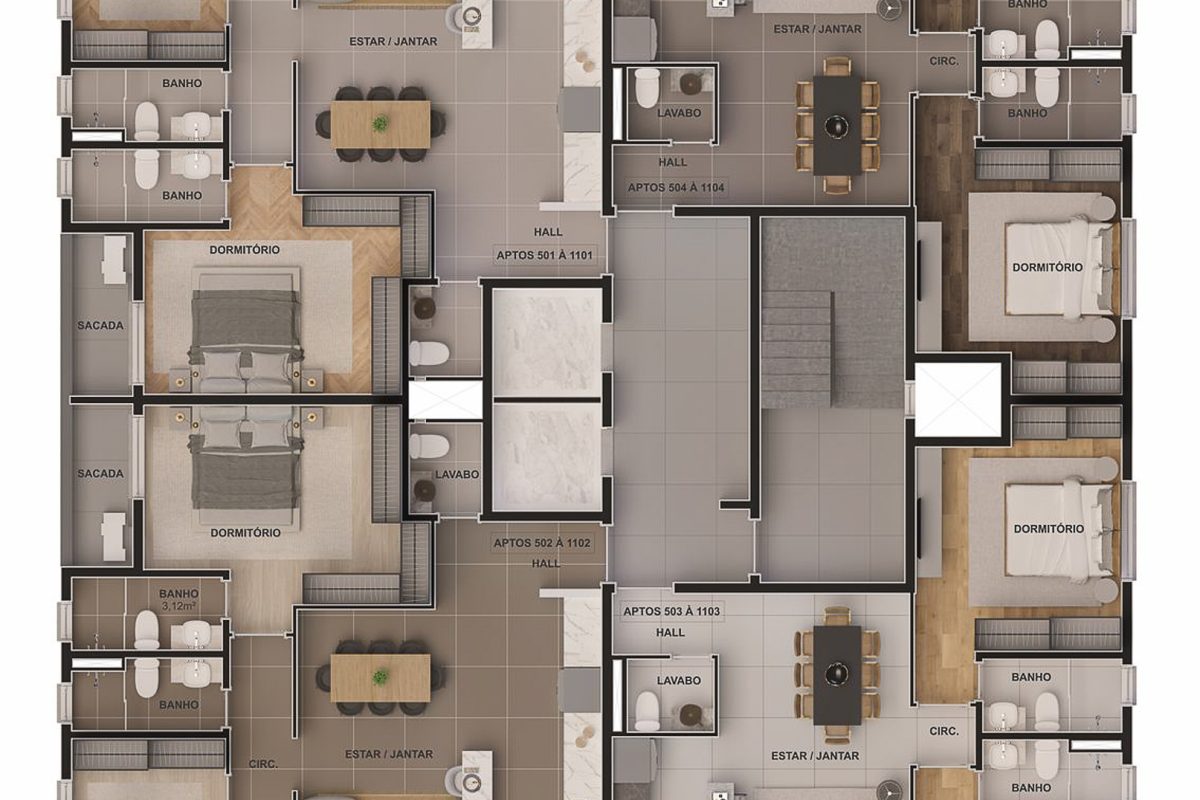 Planta Baixa Apartamento - 5° ao 11º pavimento